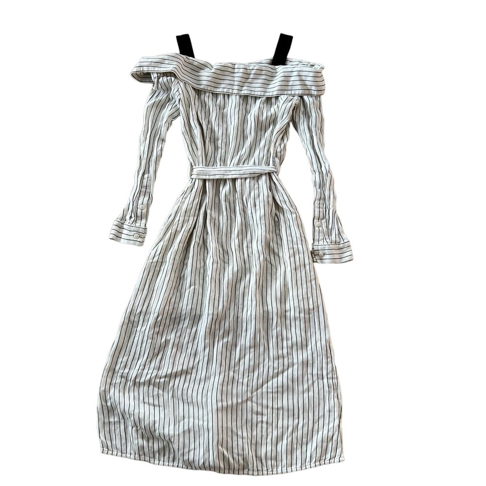 Tibi Striped Button Up Off The Shoulder Dress - image 4